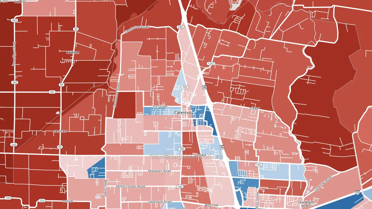 Carencro, LA block-group political-lean map