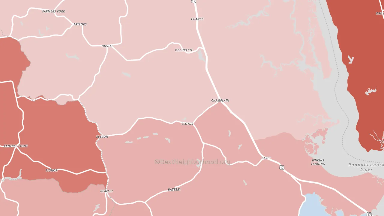 Caret, VA block-group political-lean map