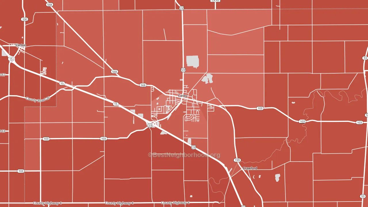 Carey, OH block-group political-lean map