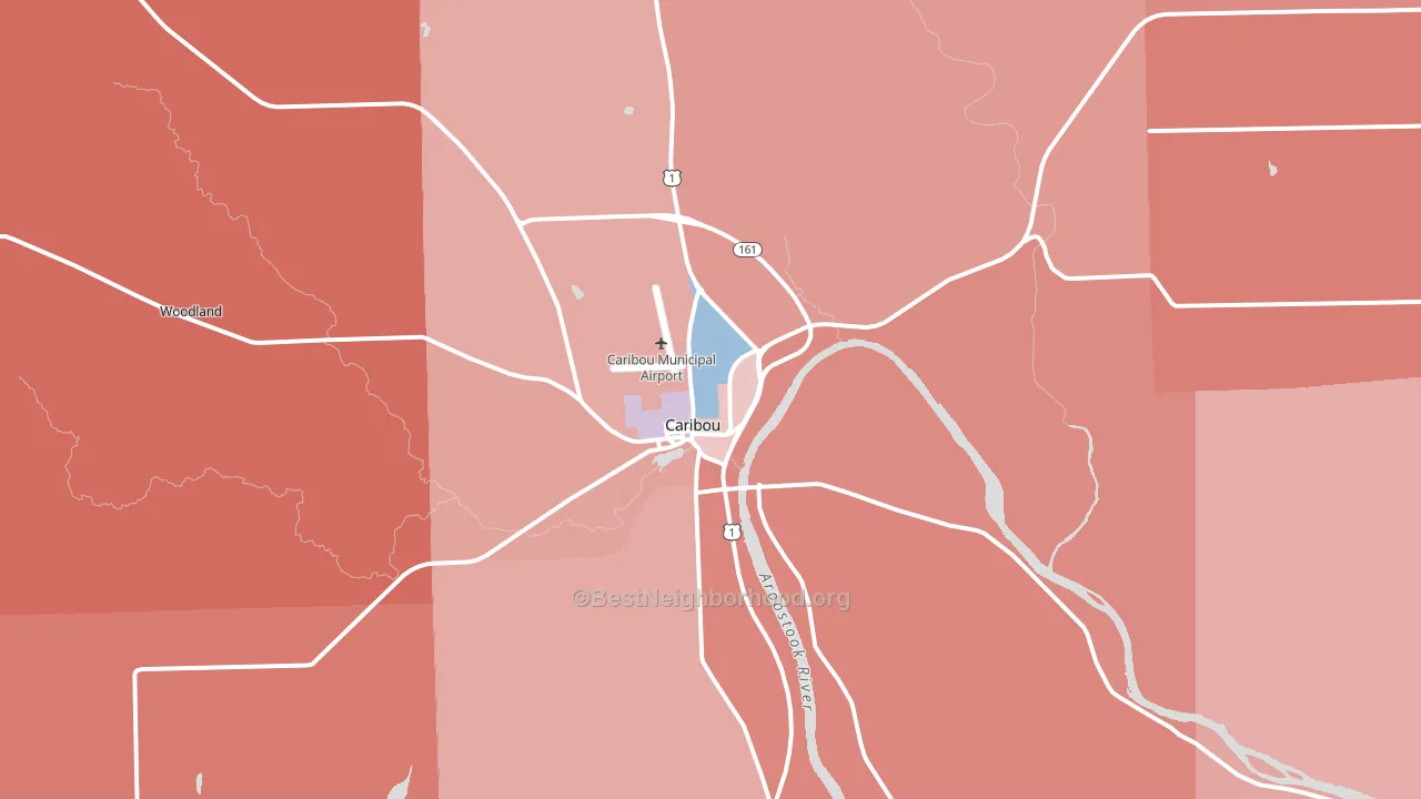 Caribou, ME block-group political-lean map