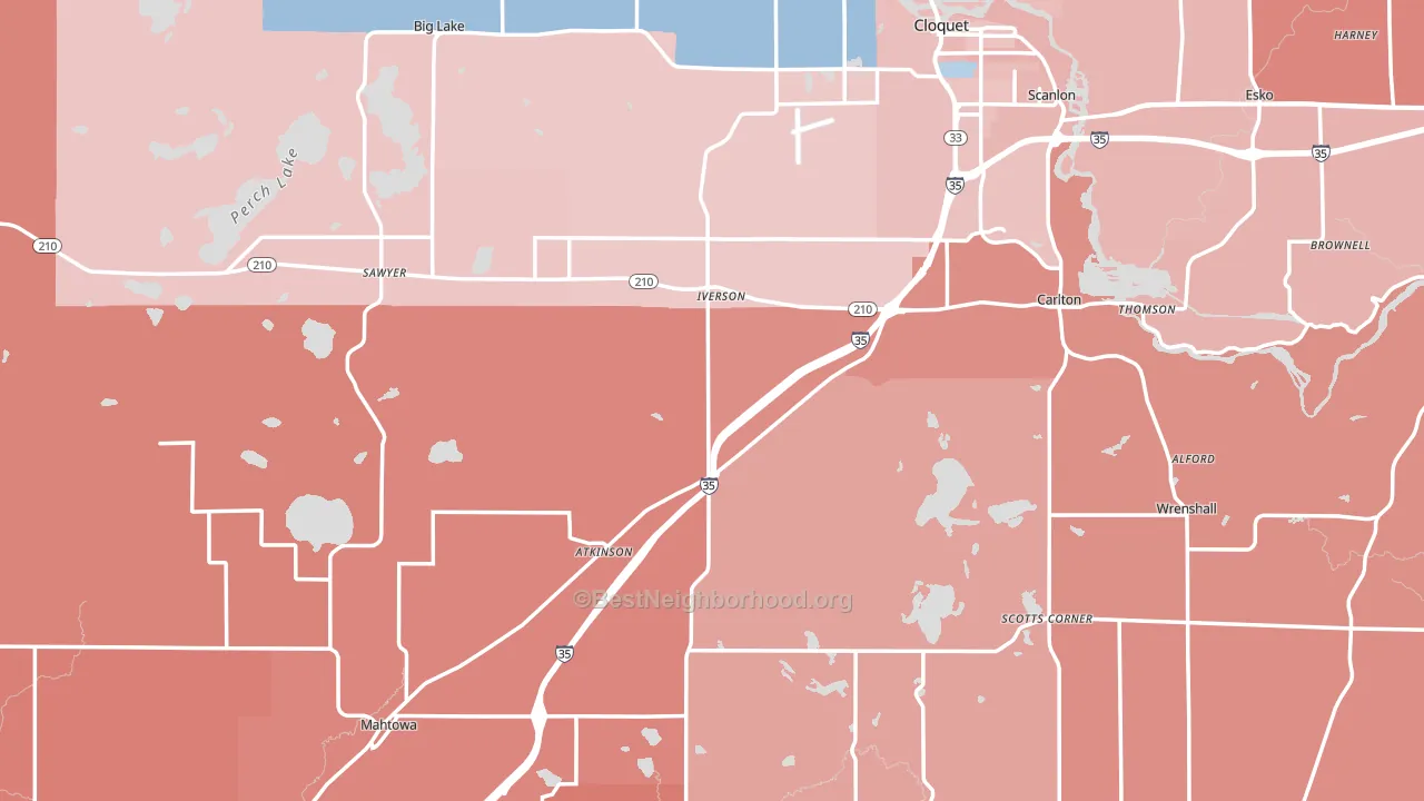 Carlton County, MN block-group political-lean map