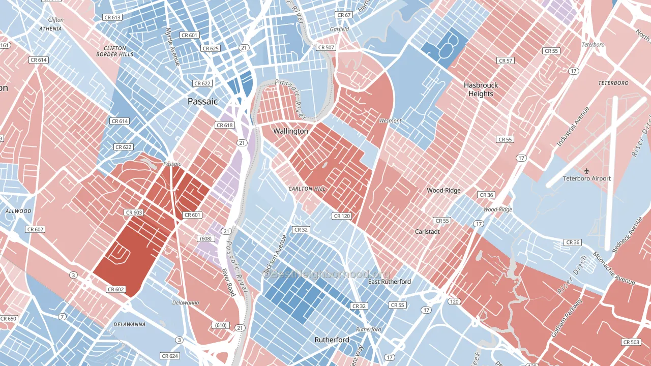 Carlton Hill, Wallington, NJ block-group political-lean map