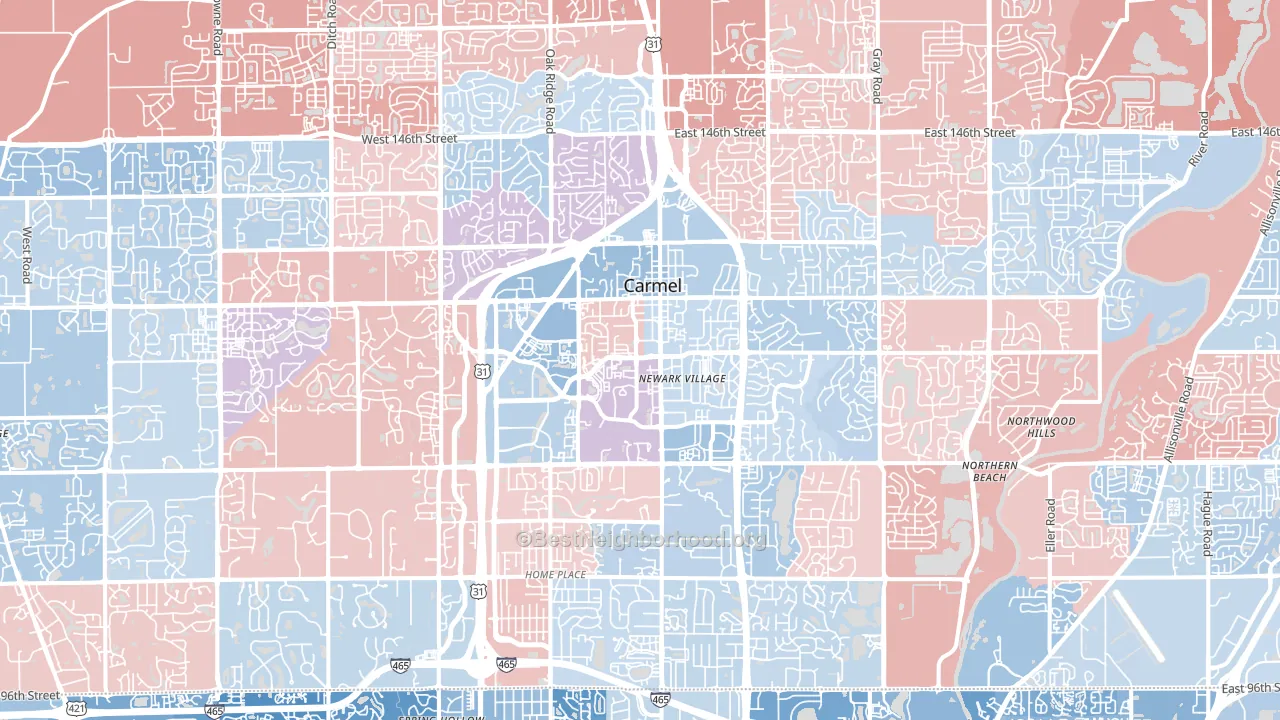 Carmel, IN block-group political-lean map