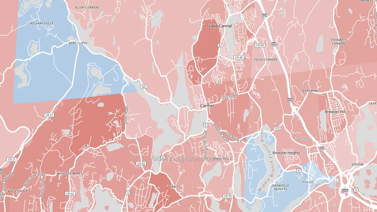 Carmel, NY block-group political-lean map