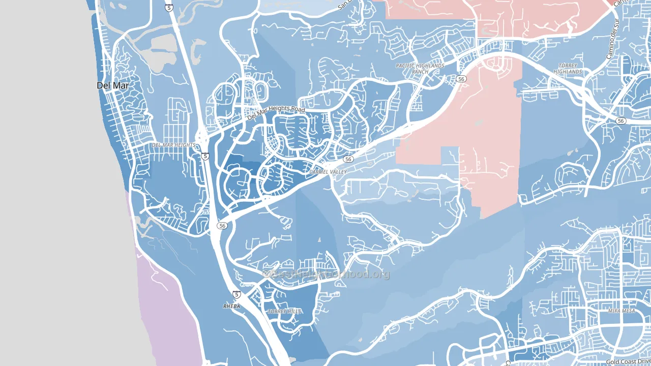 Carmel Valley, San Diego, CA block-group political-lean map