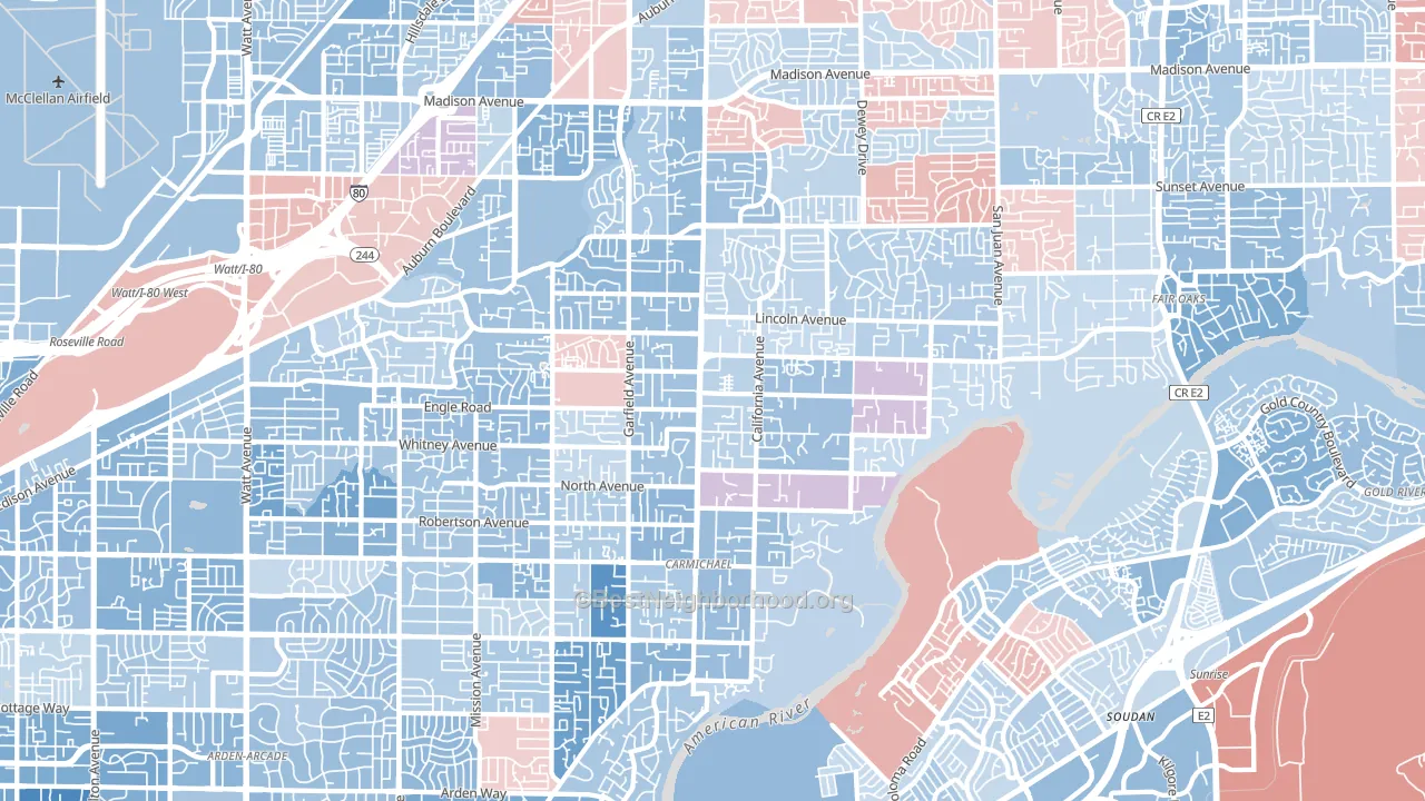 Carmichael, CA block-group political-lean map