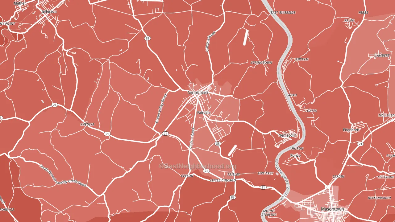Carmichaels, PA block-group political-lean map