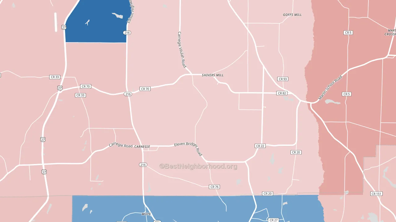 Carnegie, GA block-group political-lean map