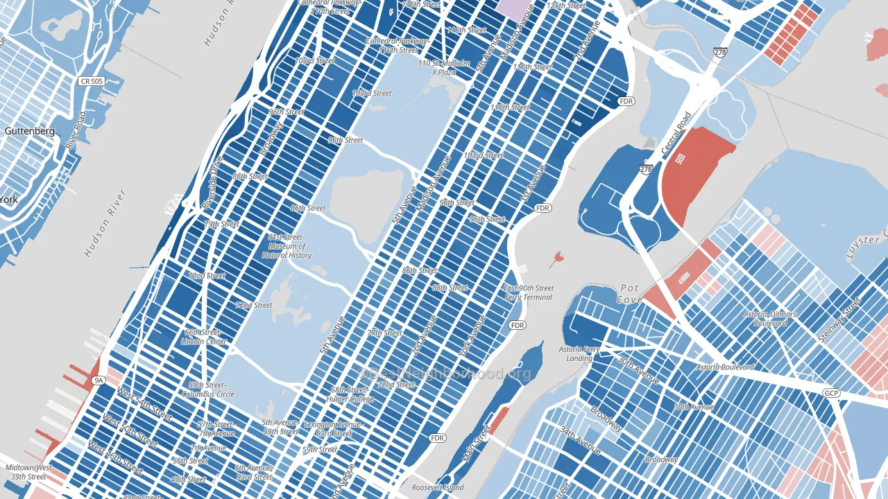 Carnegie Hill, Manhattan, NY block-group political-lean map