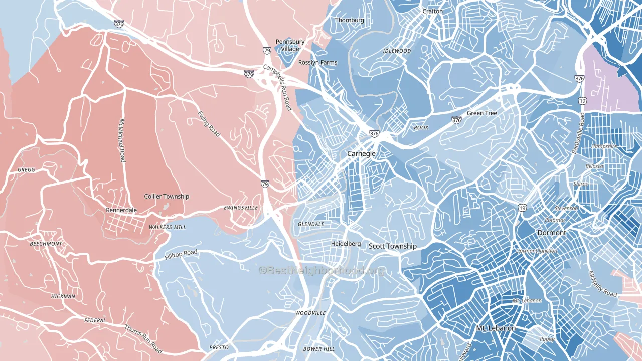Carnegie, PA block-group political-lean map