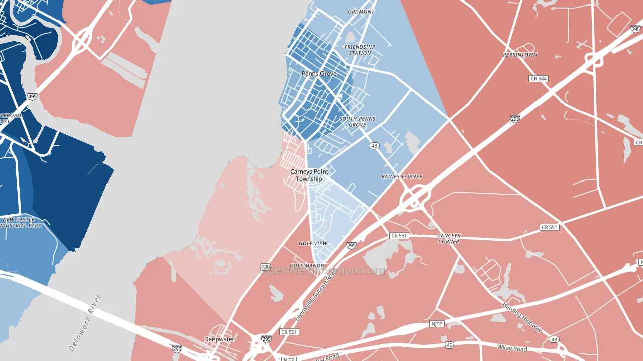 Carneys Point, NJ block-group political-lean map