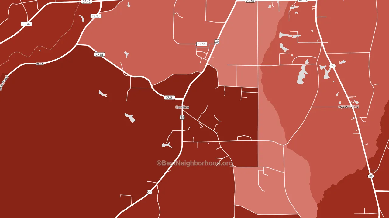 Carolina, AL block-group political-lean map