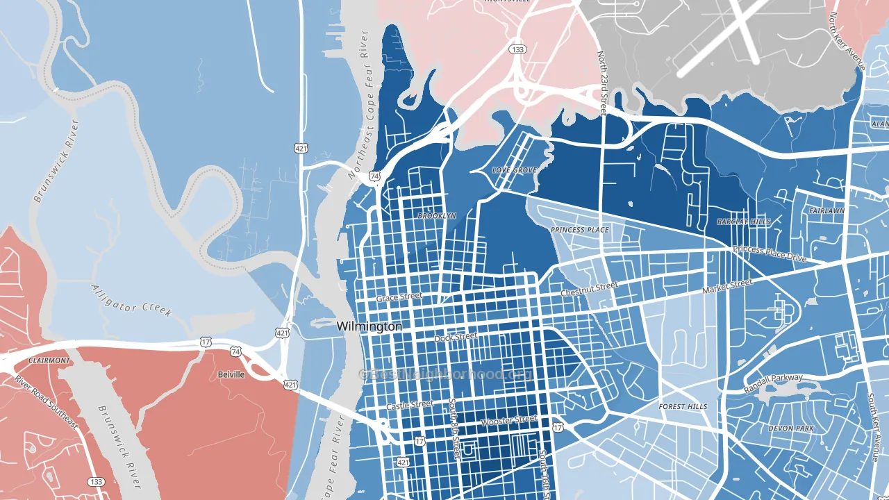 Carolina Heights, Wilmington, NC block-group political-lean map