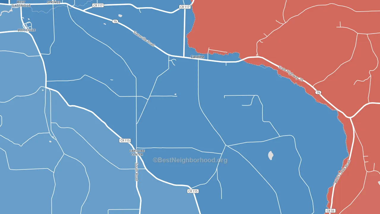 Caroline Center, NY block-group political-lean map