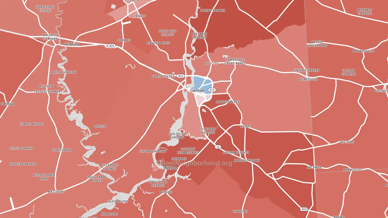 Caroline County, MD block-group political-lean map