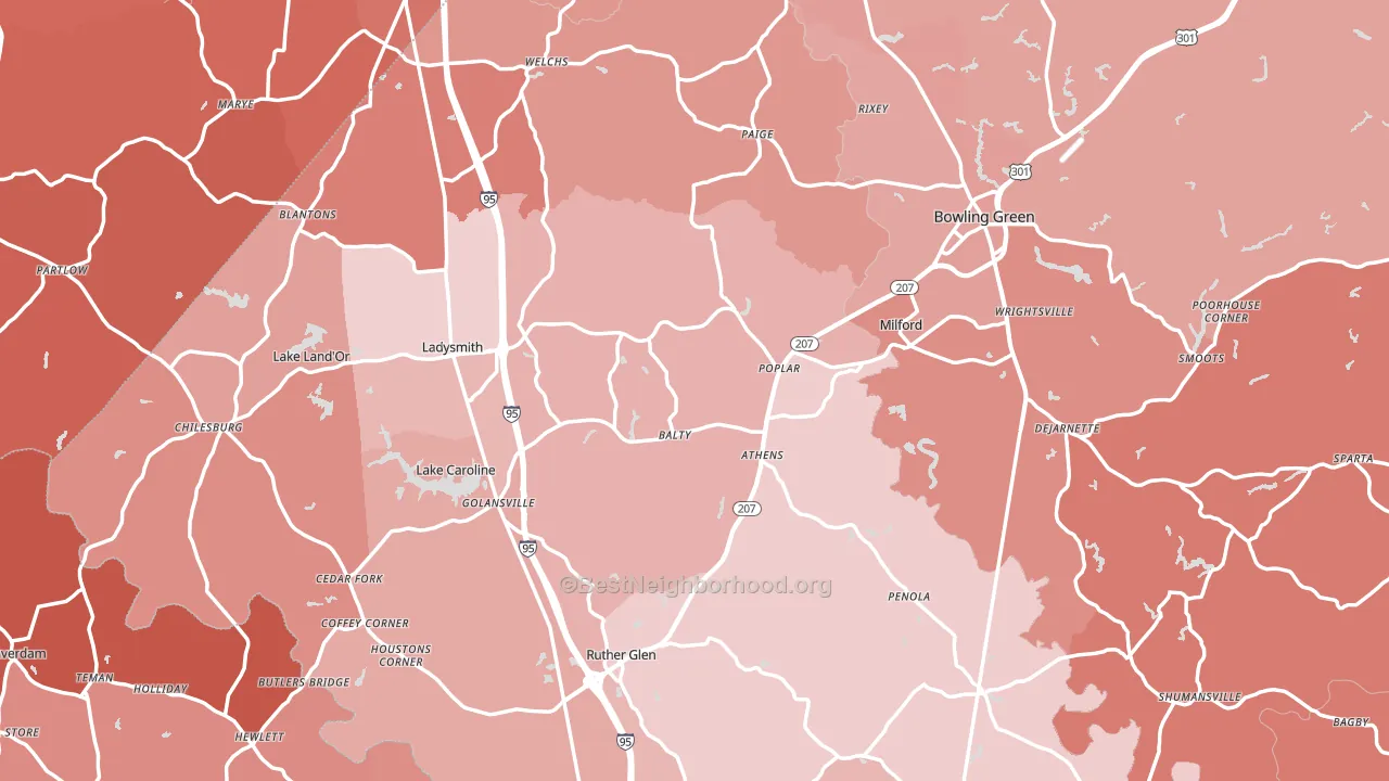 Caroline County, VA block-group political-lean map