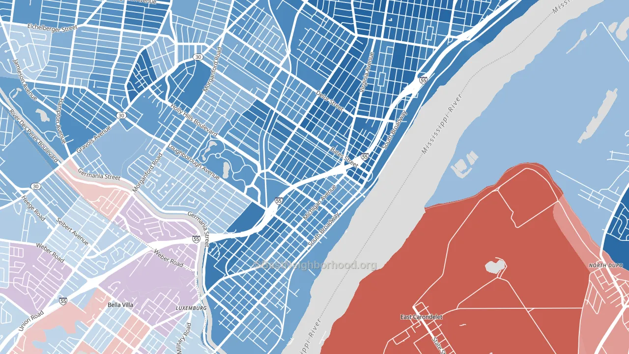 Carondelet, St. Louis, MO block-group political-lean map