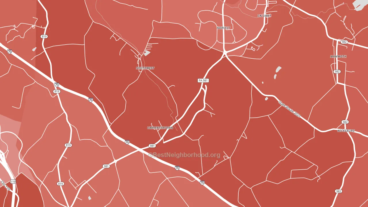 Carpentertown, PA block-group political-lean map