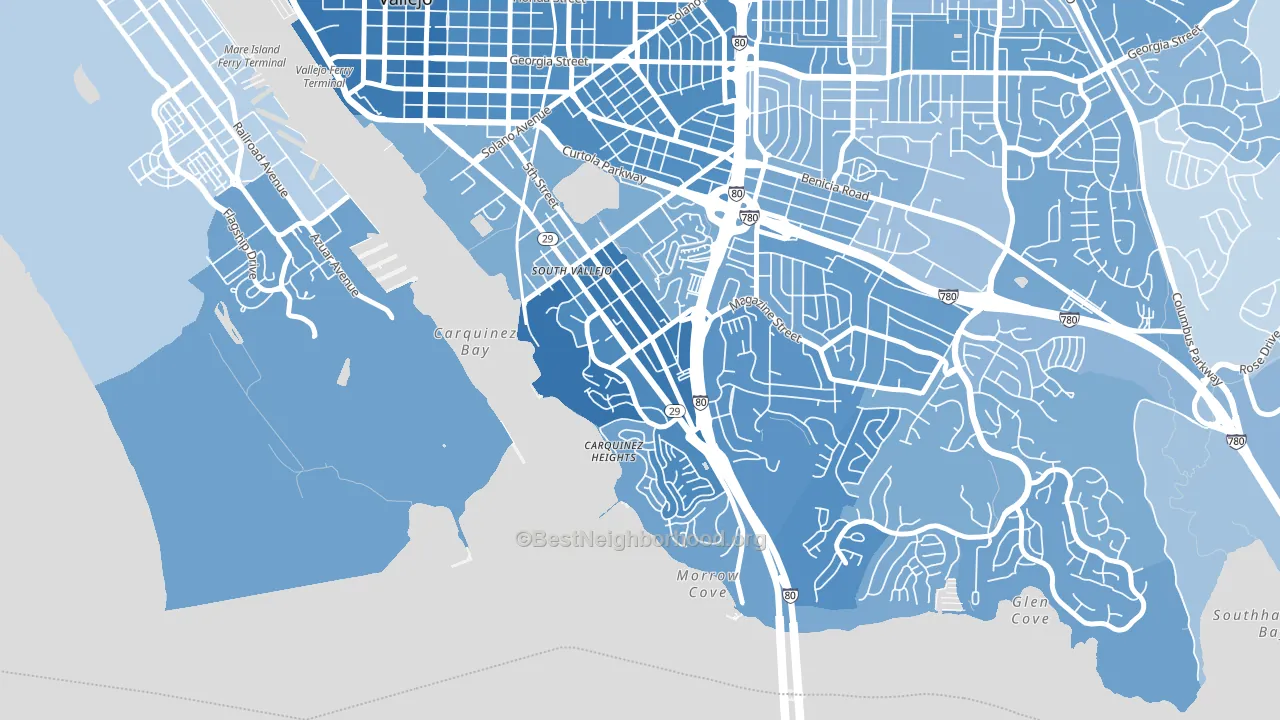 Carquinez Heights, Vallejo, CA block-group political-lean map