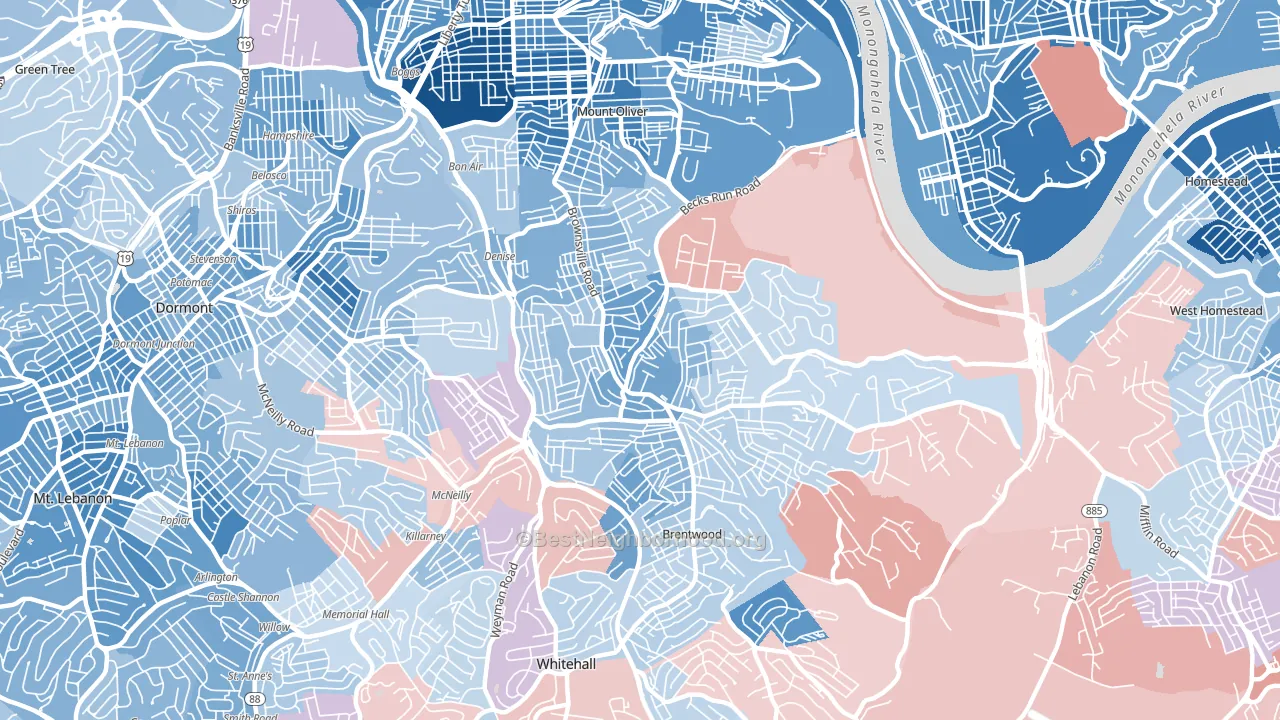 Carrick, Pittsburgh, PA block-group political-lean map