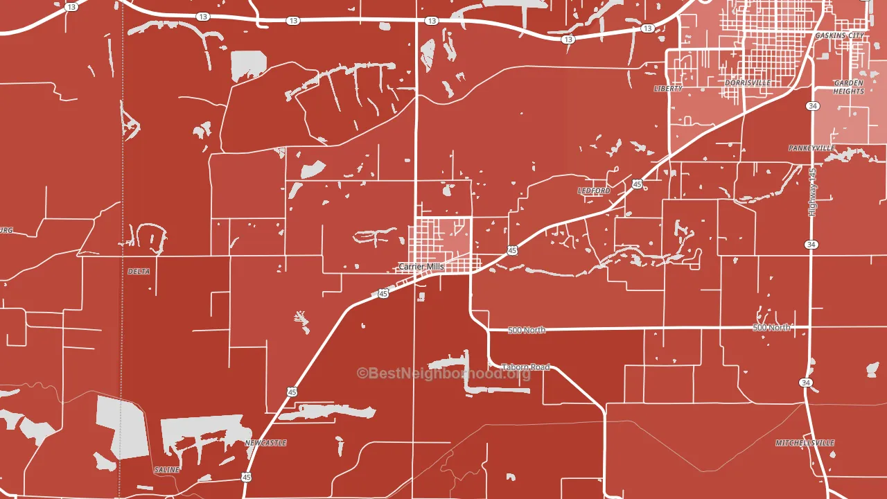 Carrier Mills, IL block-group political-lean map