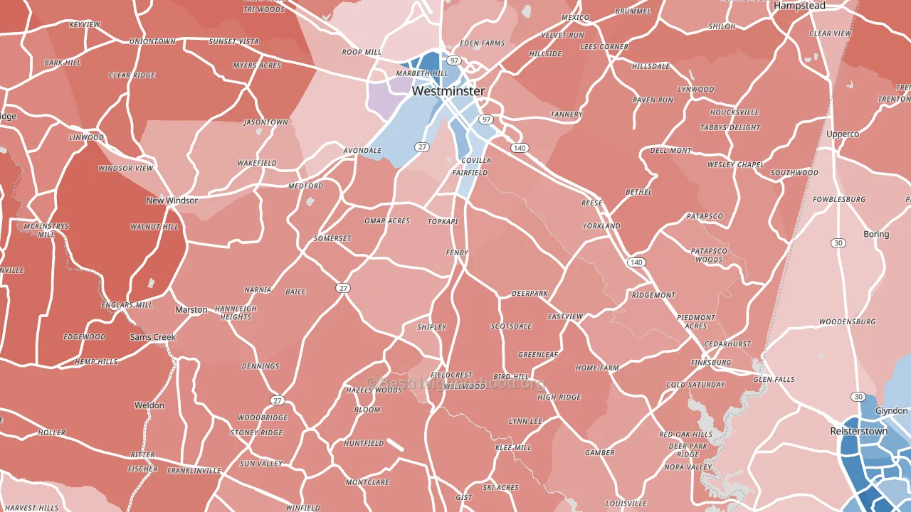 Carroll County, MD block-group political-lean map