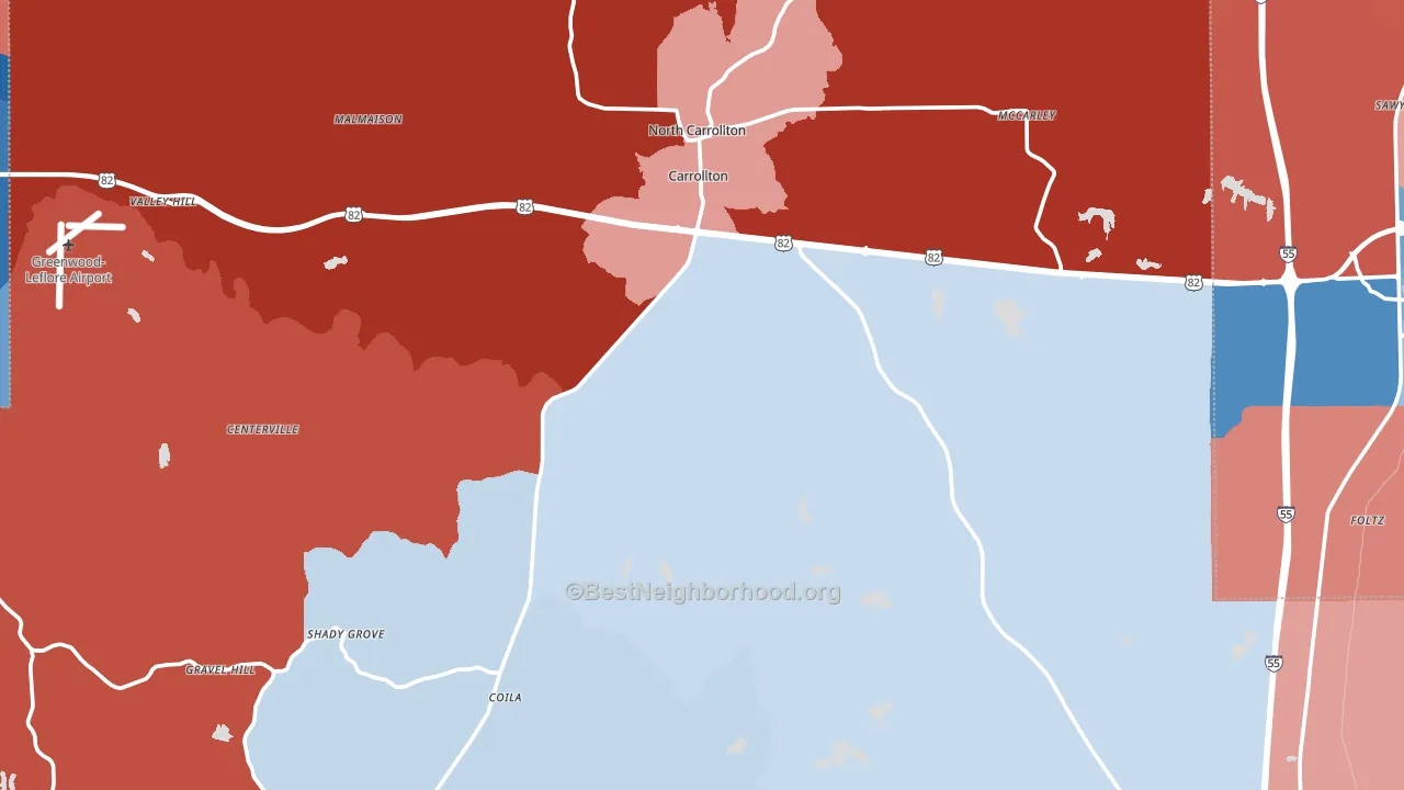 Carroll County, MS block-group political-lean map