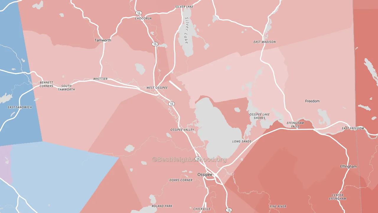 Carroll County, NH block-group political-lean map