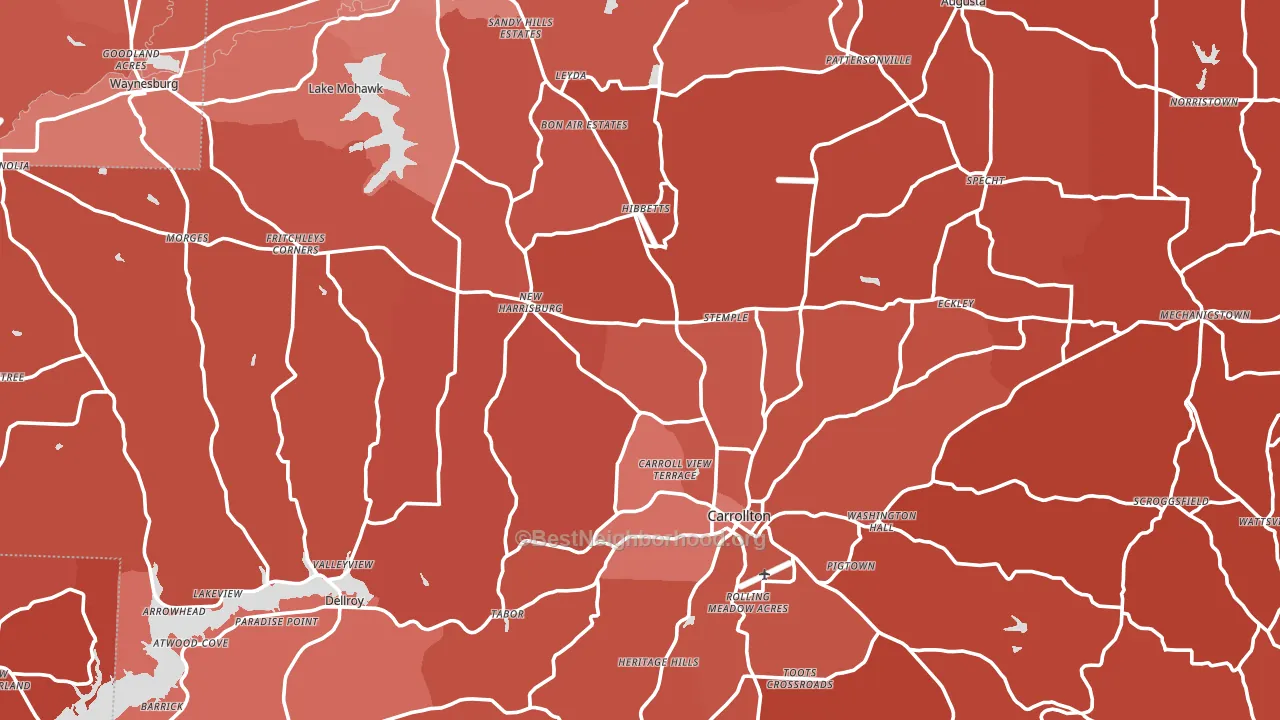 Carroll County, OH block-group political-lean map