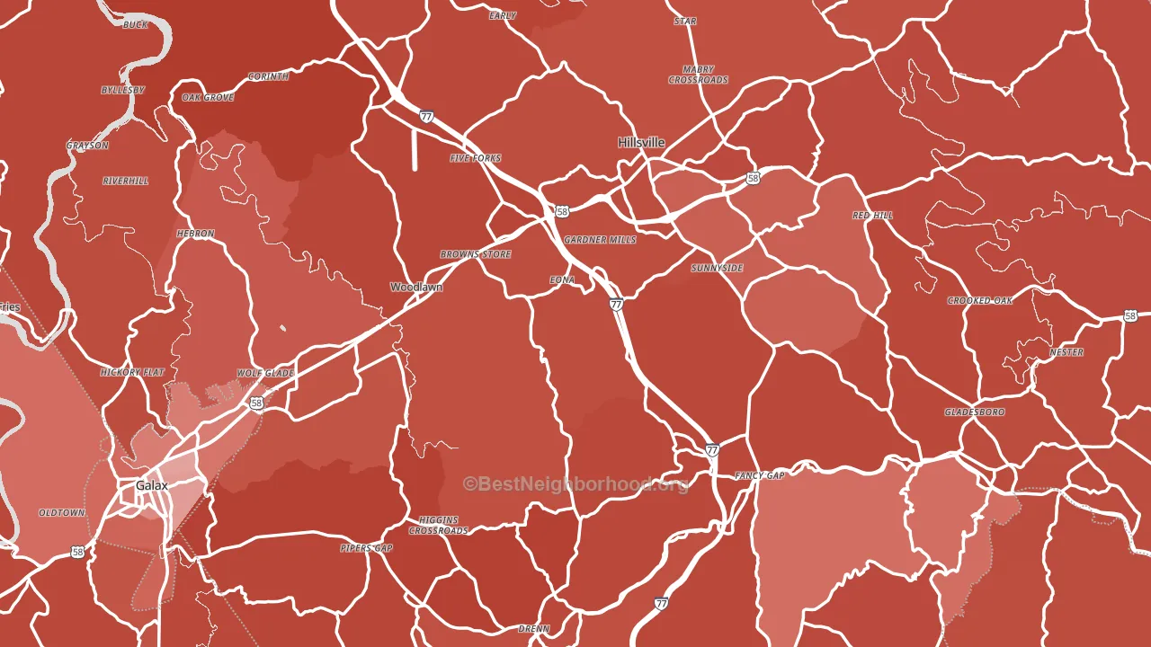 Carroll County, VA block-group political-lean map