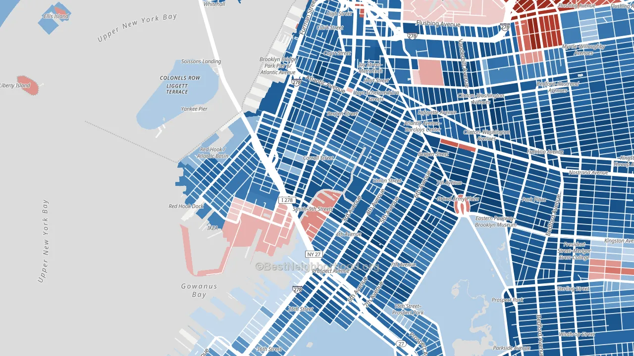 Carroll Gardens, Brooklyn, NY block-group political-lean map