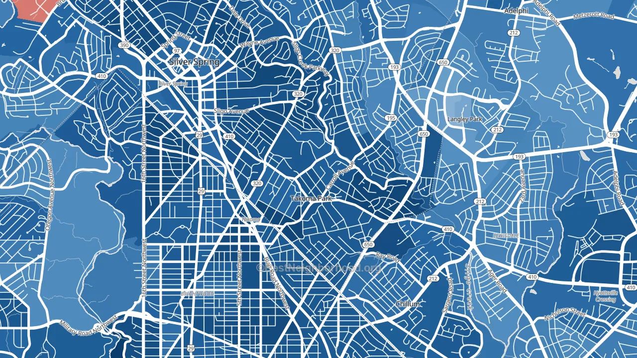 Carroll Manor, Takoma Park, MD block-group political-lean map