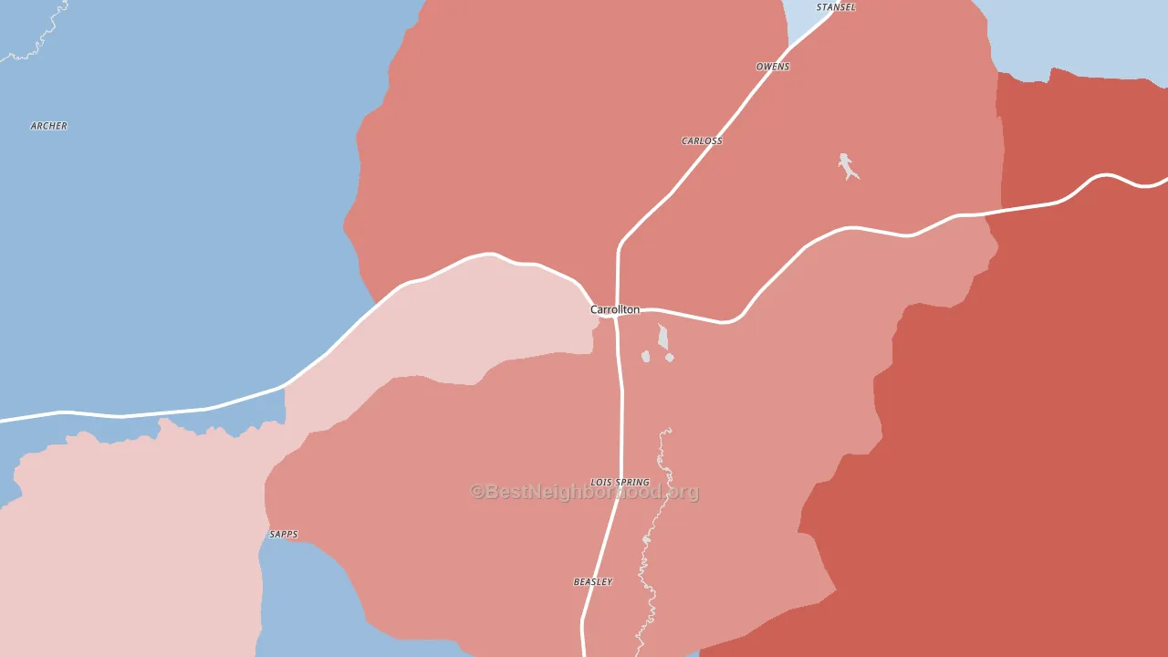 Carrollton, AL block-group political-lean map