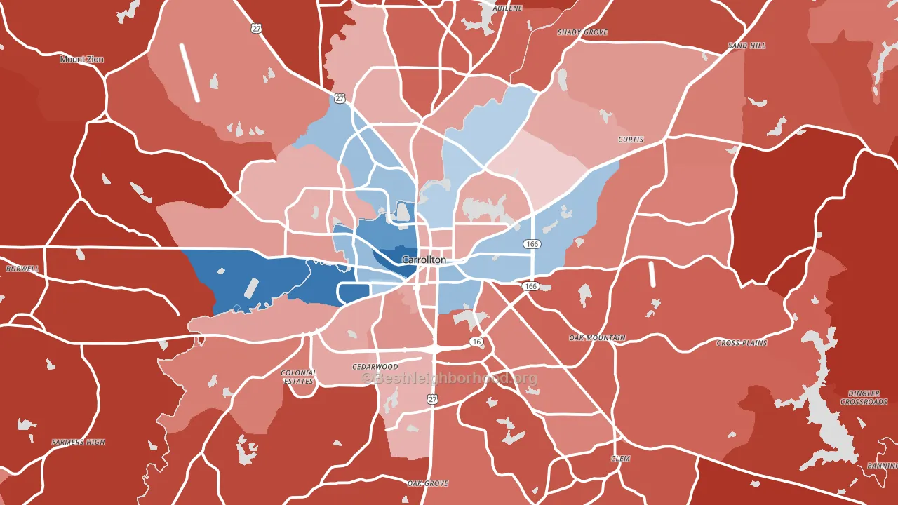 Carrollton, GA block-group political-lean map