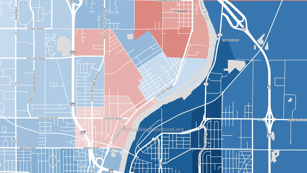 Carrollton, MI block-group political-lean map