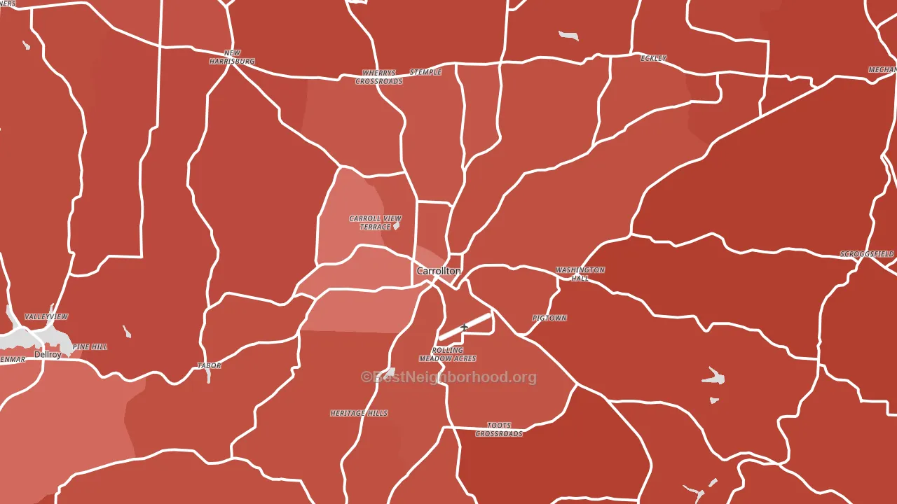Carrollton, OH block-group political-lean map