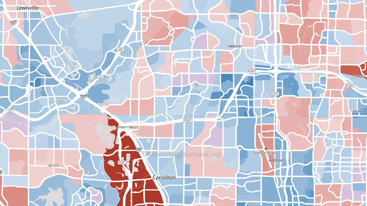 Carrollton, TX block-group political-lean map