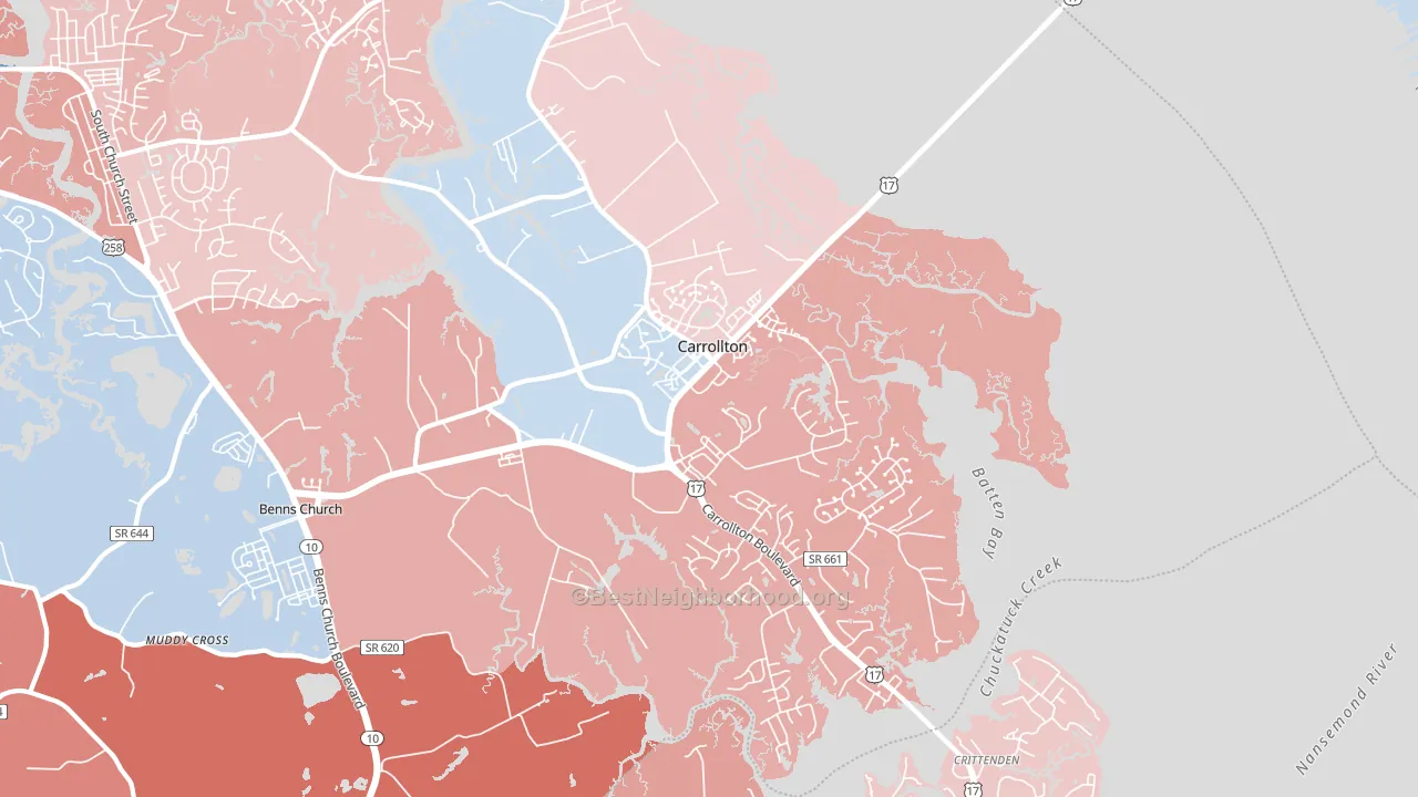 Carrollton, VA block-group political-lean map