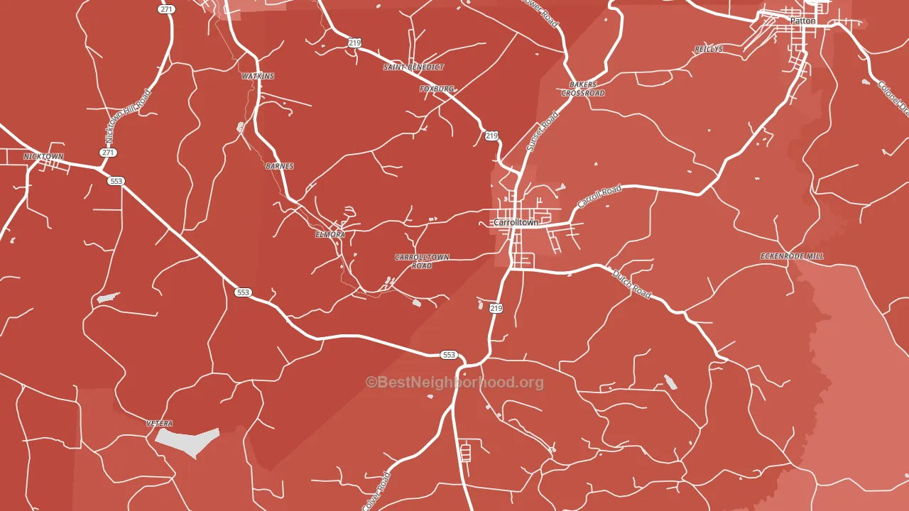 Carrolltown, PA block-group political-lean map