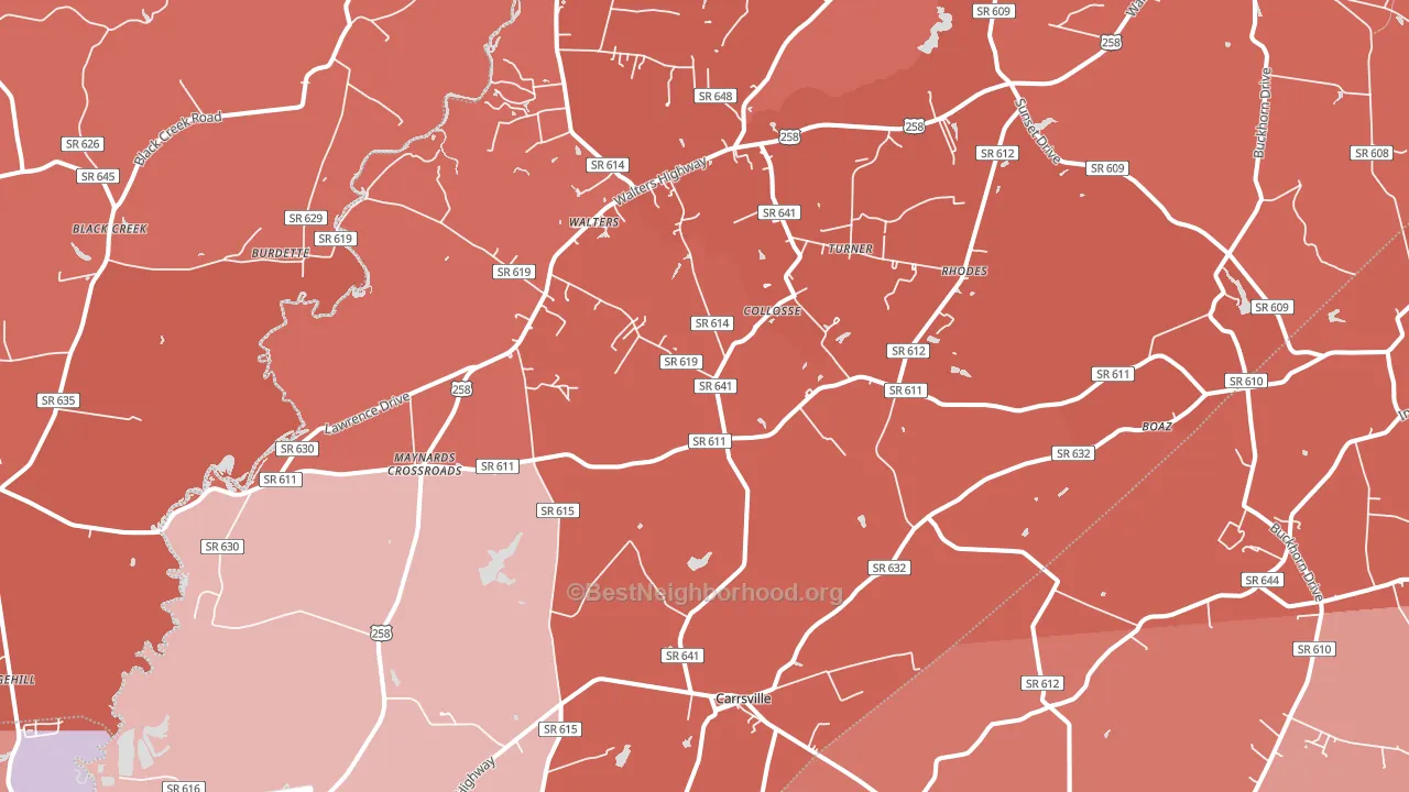 Carrsville, VA block-group political-lean map