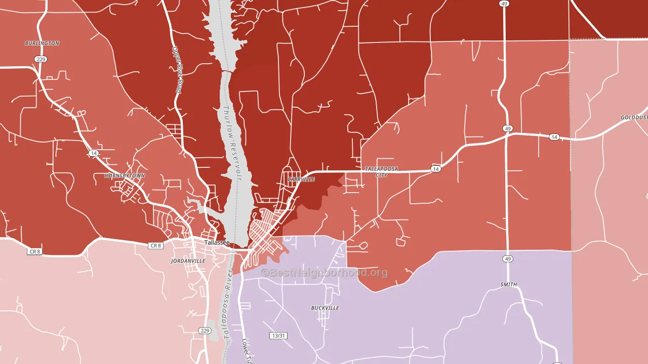 Carrville, AL block-group political-lean map