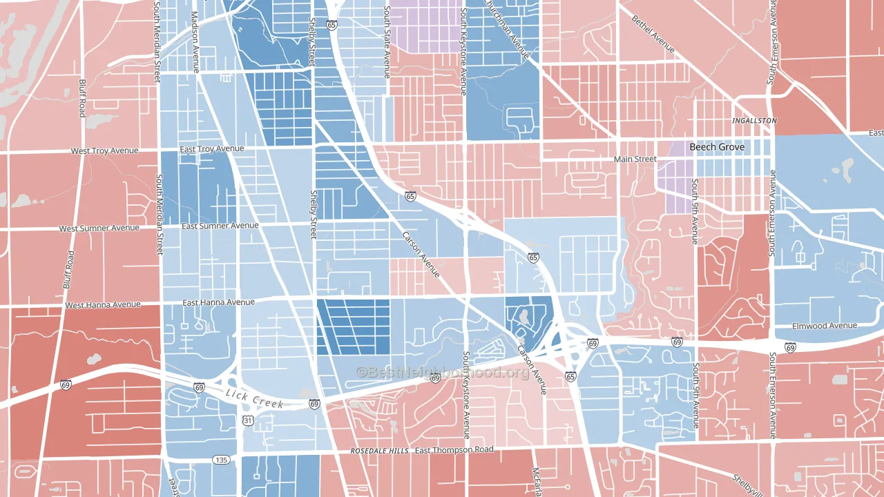 Carson Heights, Indianapolis, IN block-group political-lean map