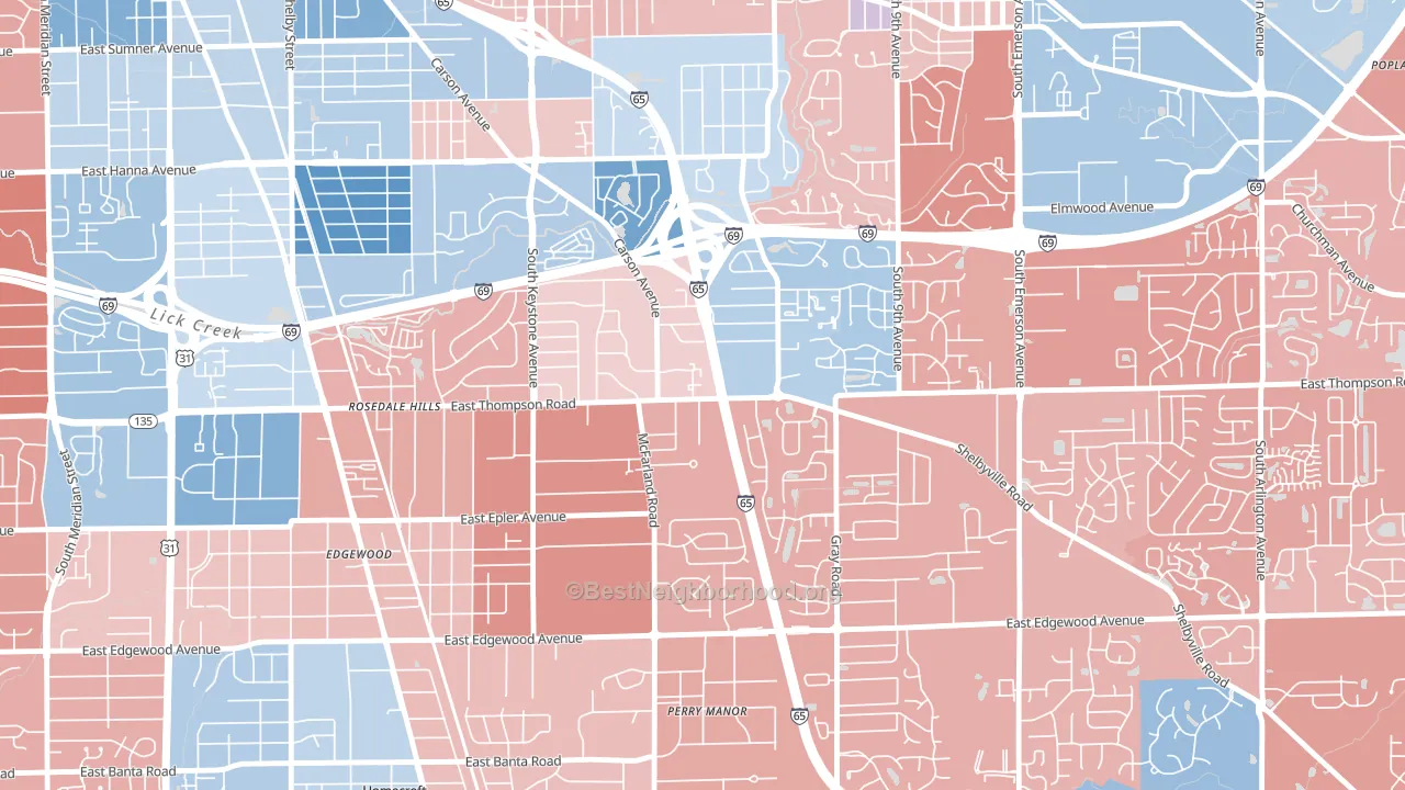 Carson Square, Indianapolis, IN block-group political-lean map