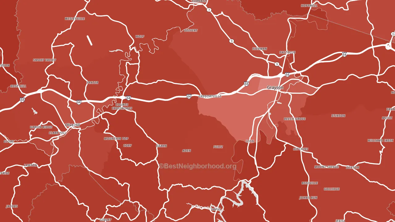 Carter County, KY block-group political-lean map