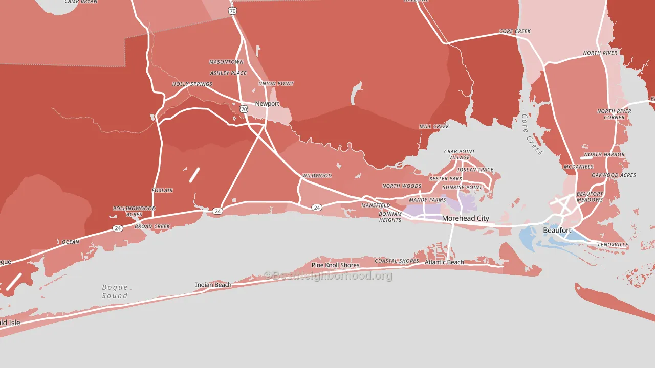 Carteret County, NC block-group political-lean map