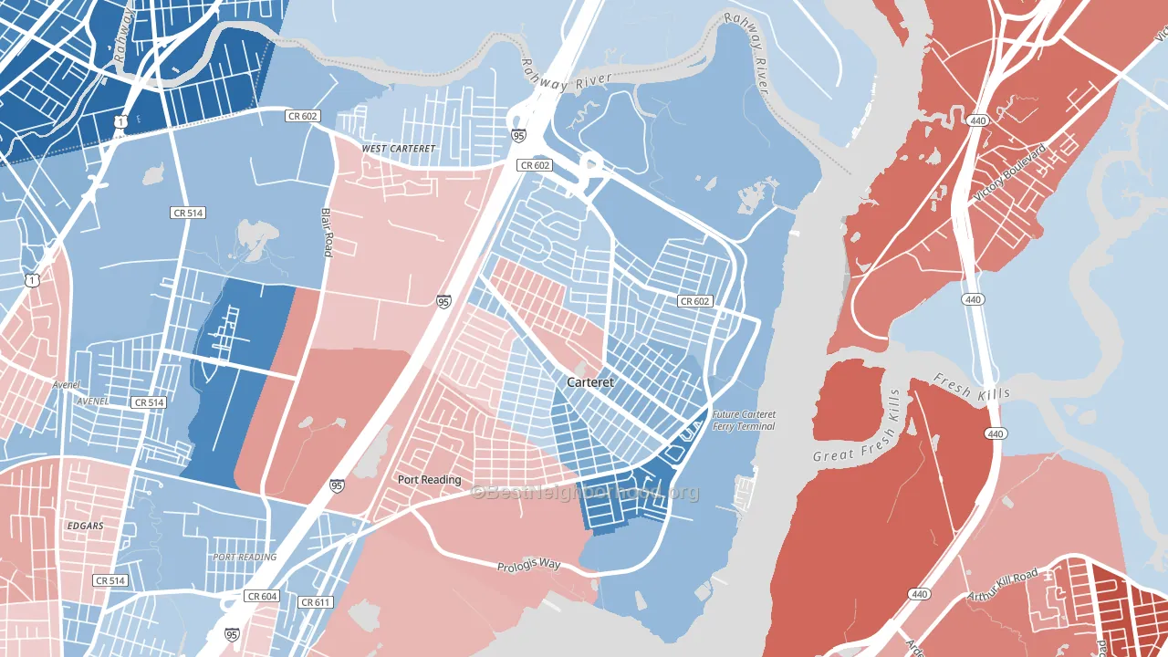 Carteret, NJ block-group political-lean map
