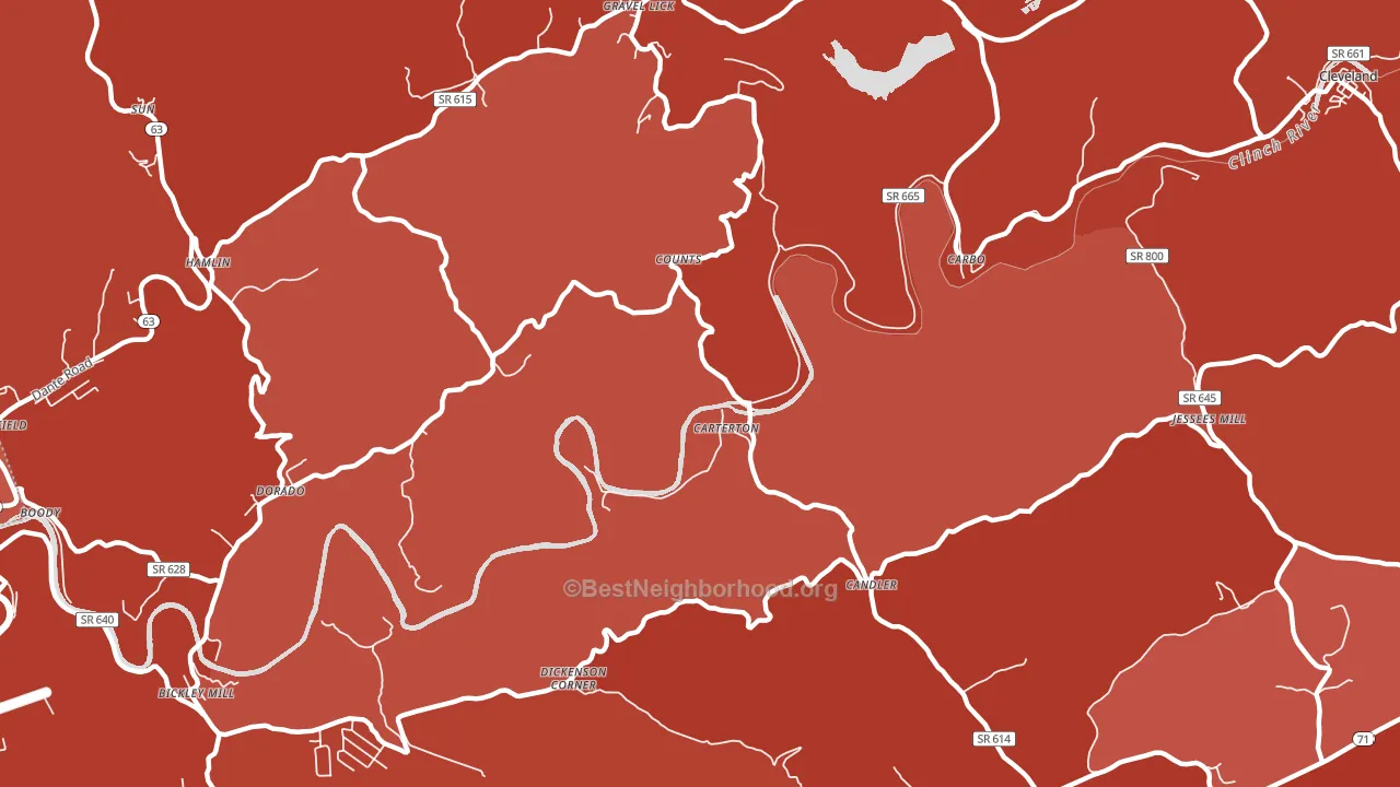 Carterton, VA block-group political-lean map