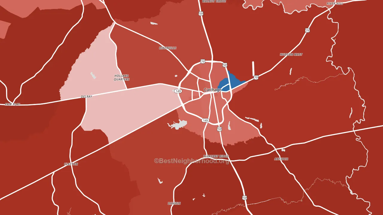 Carthage, TX block-group political-lean map
