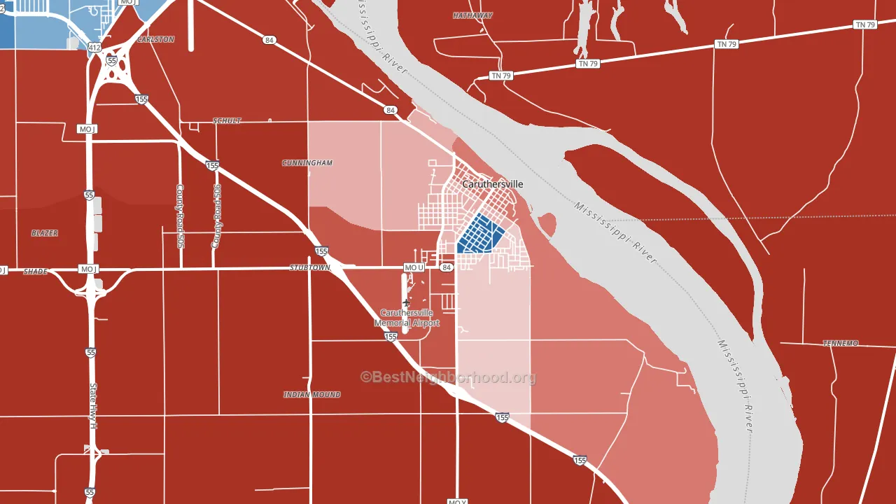 Caruthersville, MO block-group political-lean map