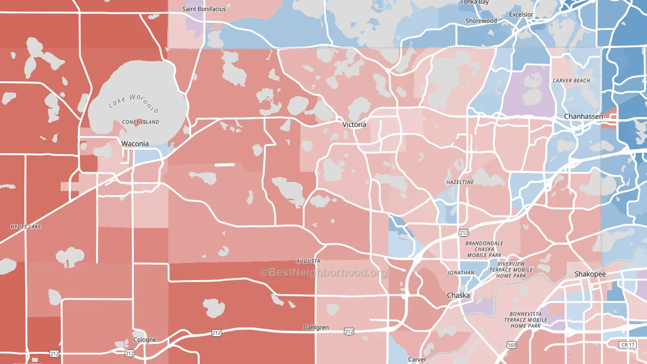 Carver County, MN block-group political-lean map